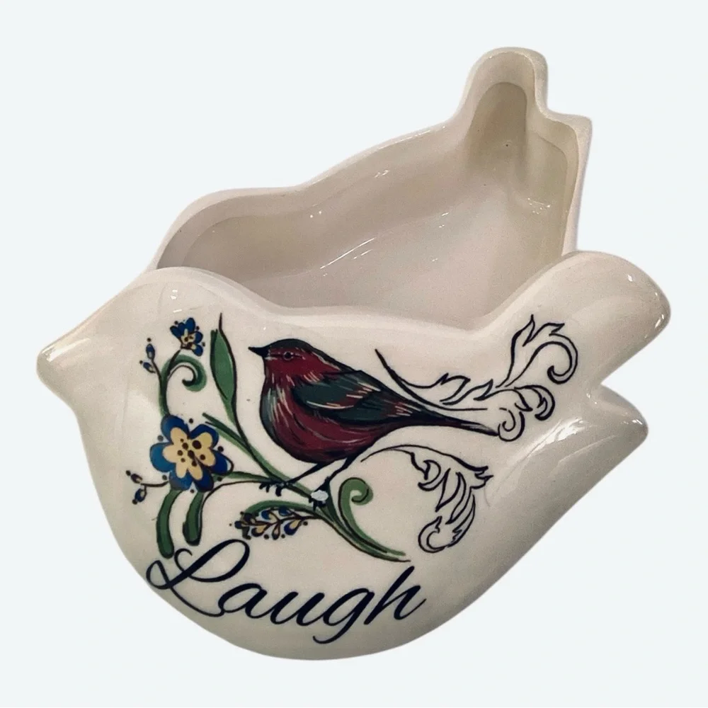 Greenbrier International Ceramic Bird Trinket Box “Laugh” Jewelry